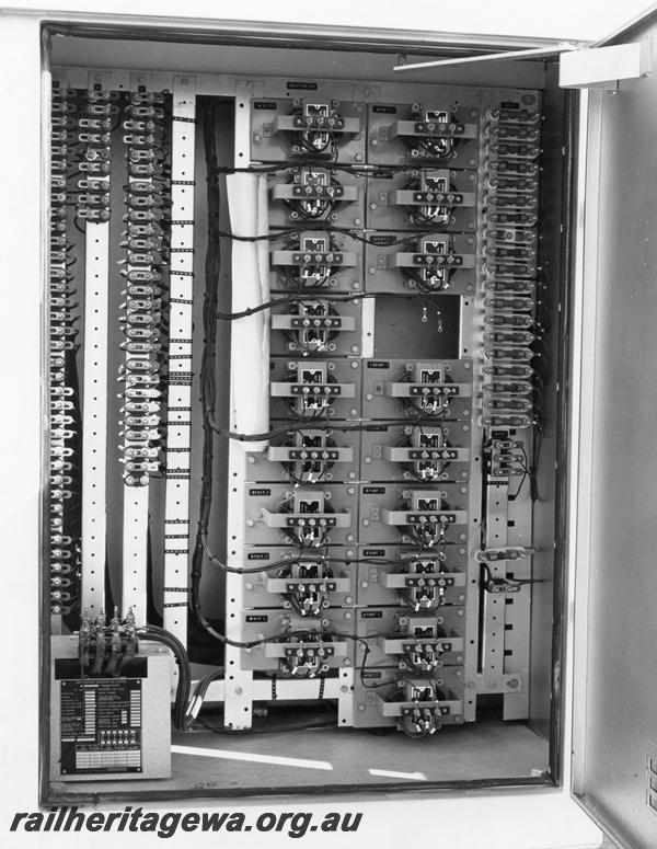 P00184
Signalling cabinet with door open, Forrestfield signalling room
