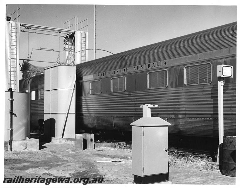 P00266
Indian Pacific carriage going through the coach Washing Plant, Forrestfield Yard, side view
