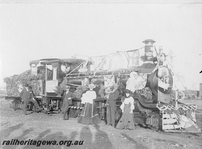 P00437
R class loco, Kalgoorlie, decorated with the words 