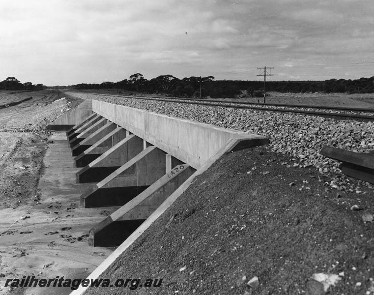 P00438
Large concrete culvert, well ballasted track, view along the right of way.

