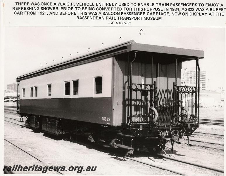 P00636
AGS class 22 shower car, Perth Carriage Yard, side and end view
