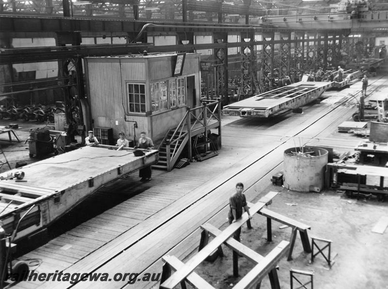 P00804
WF class standard gauge flat wagons, (later reclassified to WFDY),Boiler Shop, Midland Workshops, under construction
