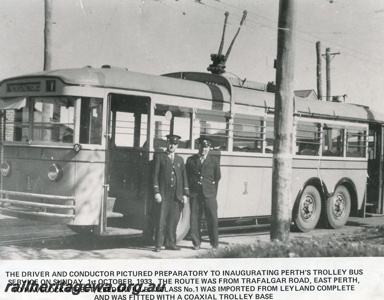P00858
J class trolley bus No.1, front and side view, picture taken preparatory to the inaugurating of the trolley bus service.
