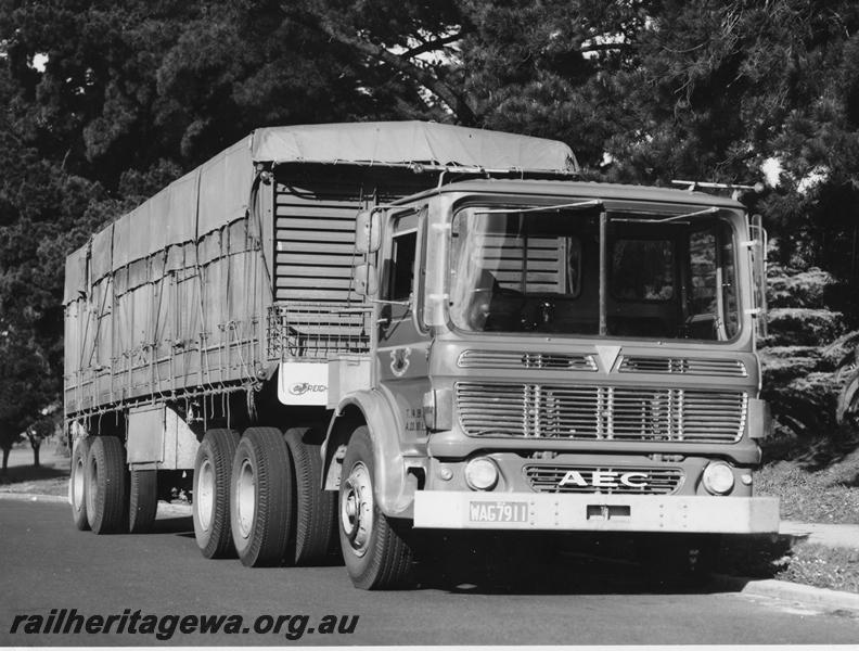 P00912
Railway Road Service AEC semi trailer, side and front view
