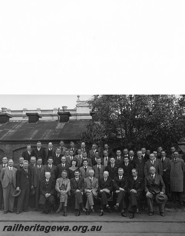 P00918
Electrical Engineering Branch staff group photo, Mr Enos Watson on far left hand end of the front row
