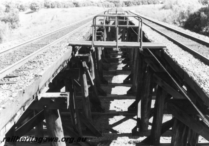 P01412
7 of 16 images of the pair of trestle bridges over the Canning River at Gosnells, SWR line, view along the top of the bridges looking north west towards Perth.
