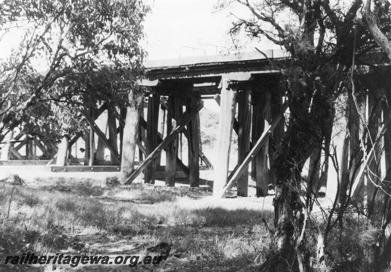 P01415
10 of 16 images of the pair of trestle bridges over the Canning River at Gosnells, SWR line, view from the north east.
