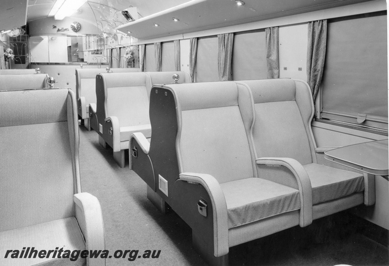 P01925
AQL class 290 buffet carriage, internal view looking along the carriage towards the buffet counter, as new condition.
