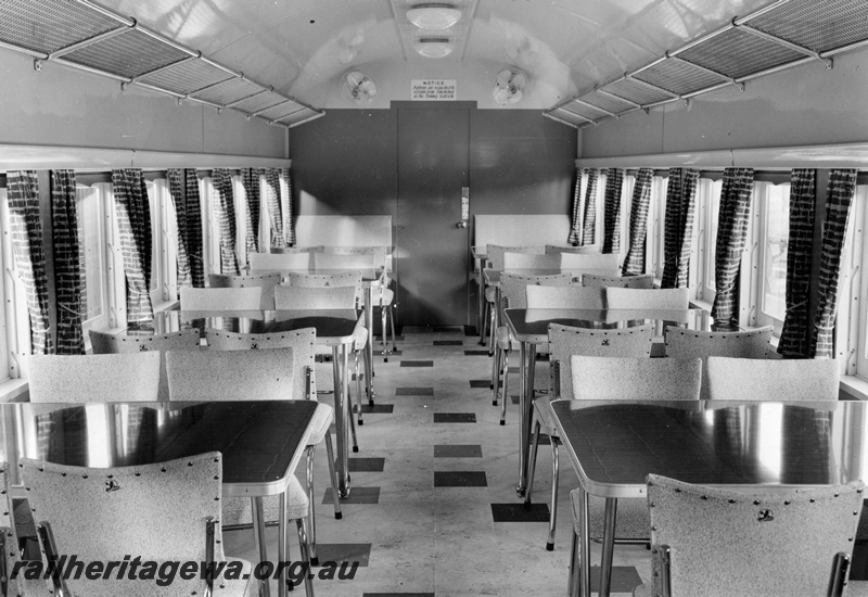 P01930
AV class Dining carriage, interior view after modernisation.
