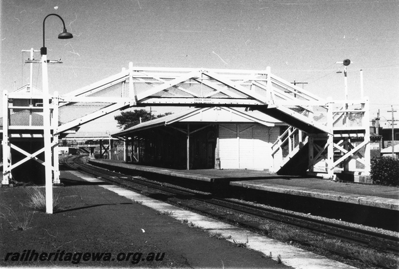 P02201
Footbridge, station buildings, Subiaco, view along the main platform looking east.
