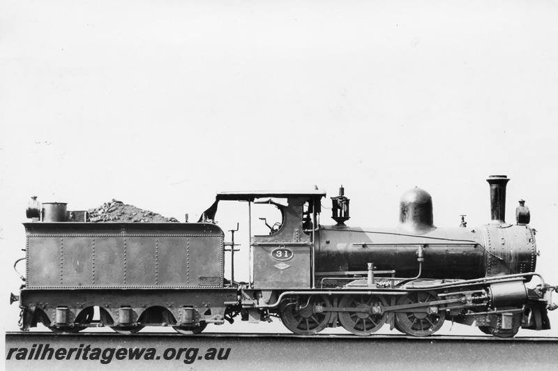 P02826
A class 31 steam locomotive with a 6 wheel tender, side view.
