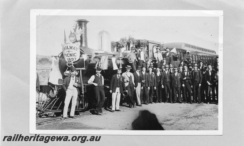 P03347
G class, Spencers Brook, ER line, loco decorated with banners, flags and foliage for the 