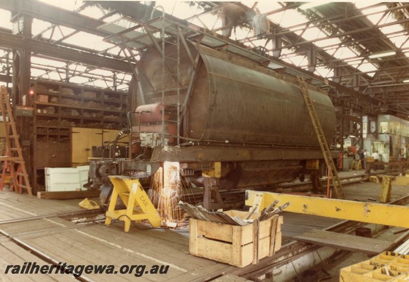 P03830
4 of 7 images of XE class wagons, under construction, Midland Workshops, welding in progress, end and side view
