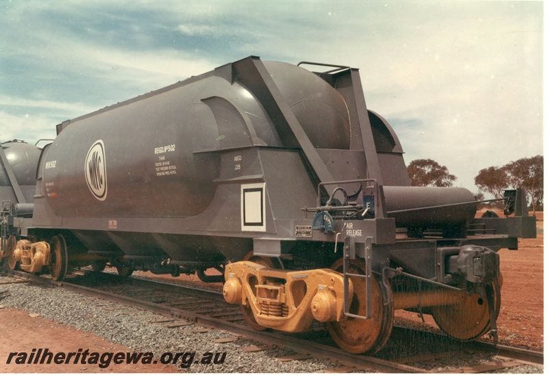 P03946
2 of 2, WMC (Western Mining Company) WN class standard gauge nickel concentrate tanker in as new condition, side and end view.
