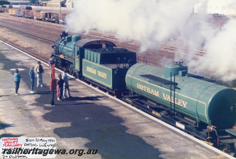 P04252
Hotham Valley Railway PM class 706, with water tender, on train to Gingin, Midland Junction platform, Midland, ER line
