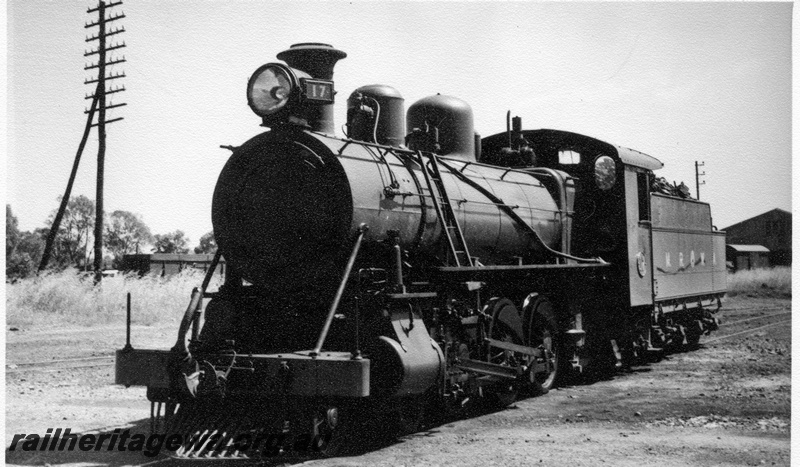 P04344
1 of 2, MRWA C class 17 steam locomotive, front and side view.
