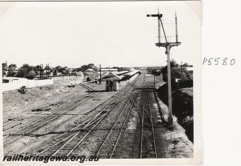 P05580
Station yard, Kalgoorlie, view from Maritana Street bridge looking west

