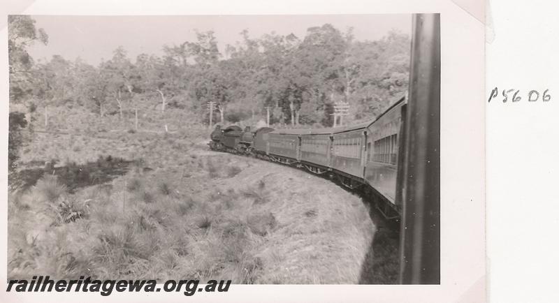 P05606
Visit by the Vic Div of the ARHS, double headed locos on country passenger train in the Darling Ranges, ER line, photo taken from the train
