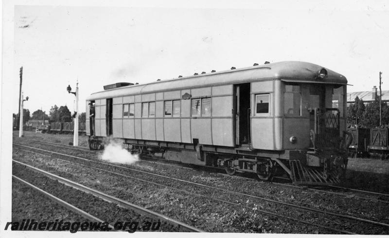 P06172
ASA class 445 steam railcar, when new, side and non boiler end view before application of final paint scheme
