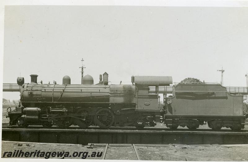 P06180
P class 458 (renumbered P class 513 on 27.8.1947), on turntable, East Perth Loco depot, side view
