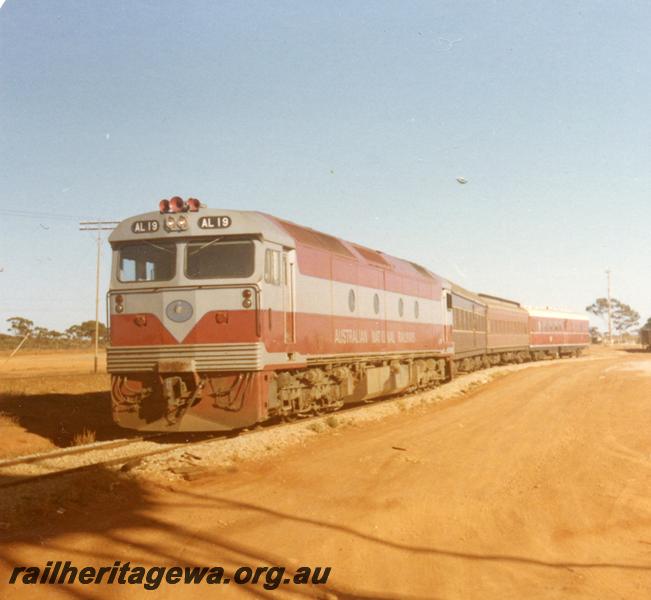 P06410
Australian National Railways (ANR) loco AL class 19, Parkeston, on passenger train
