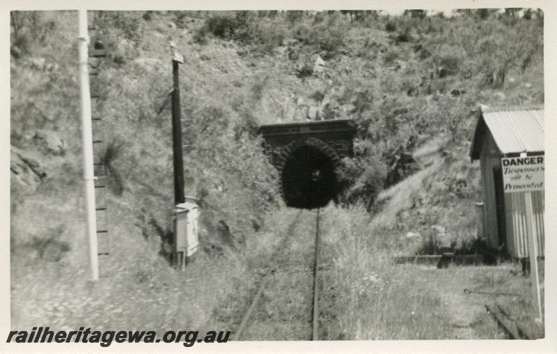 P06968
Tunnel portal Swan View, east portal, ER line, track overgrown with weeds. The tunnel was officially opened in 1896, closed in 1966 and is 340 metres (1116 feet) in length.

