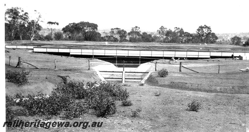 P07351
15 of 15 views of the construction of the railway dam at Williams, BN line, dam completed and roofed.
