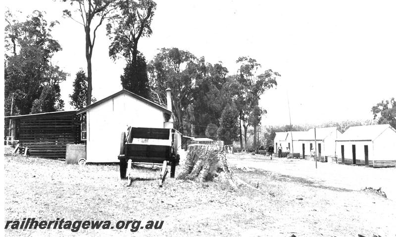 P07352
1 of 10 views of the construction of the deviation at Allanson, BN line, staff quarters with Mess building in foreground
