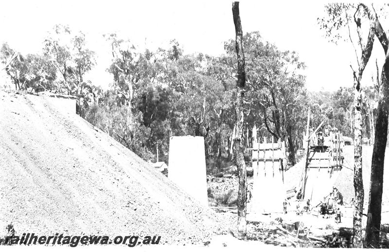 P07355
4 of 10 views of the construction of the deviation at Allanson, BN line, Hamilton River Bridge under construction, concrete pylons being constructed
