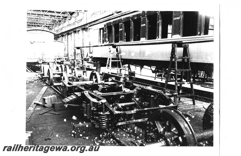 P07634
Car Shop, Midland Workshops, shows end platform carriage being worked on
