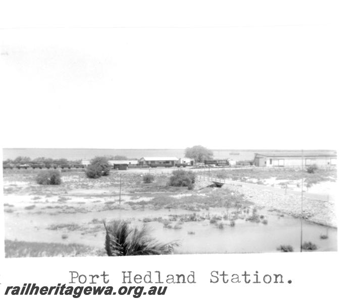P07726
Station buildings. Port Hedland, PM line, distant overall view from town side
