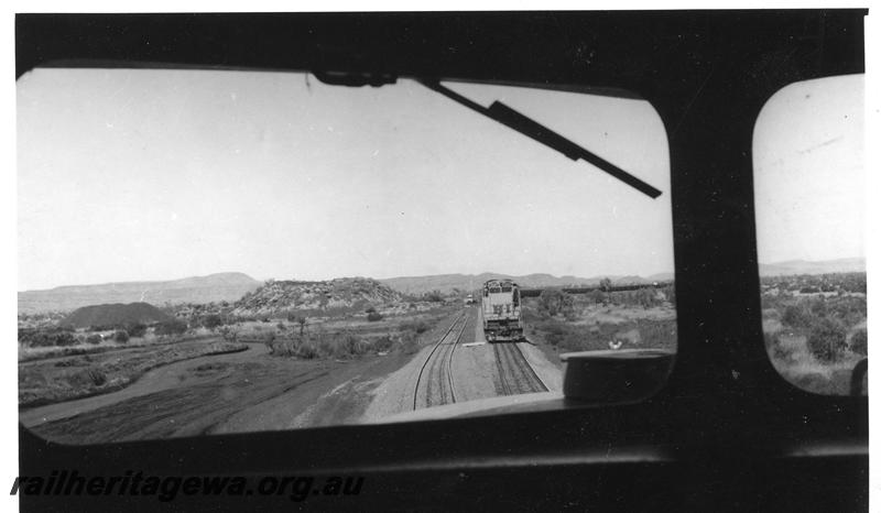 P07850
Hamersley Iron loco and track, view from loco cab

