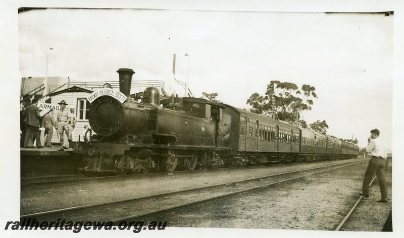 P08181
N class 200 steam loco, station buildings, Armadale, SWR line, This was the first rail tour organised by the WA division of the ARHS. .
