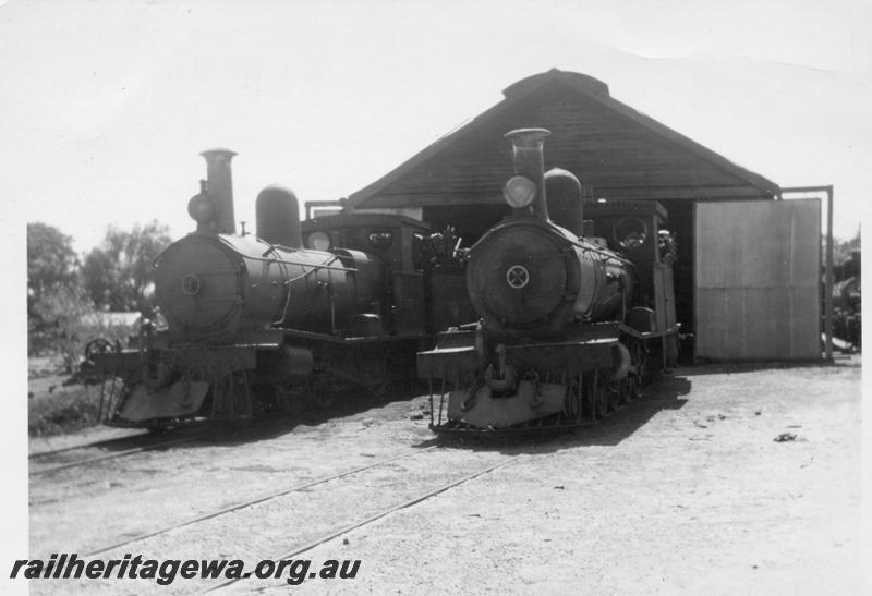 P08242
Millars loco No.58 with an unidentified loco, Yarloop Workshops, front and side views
