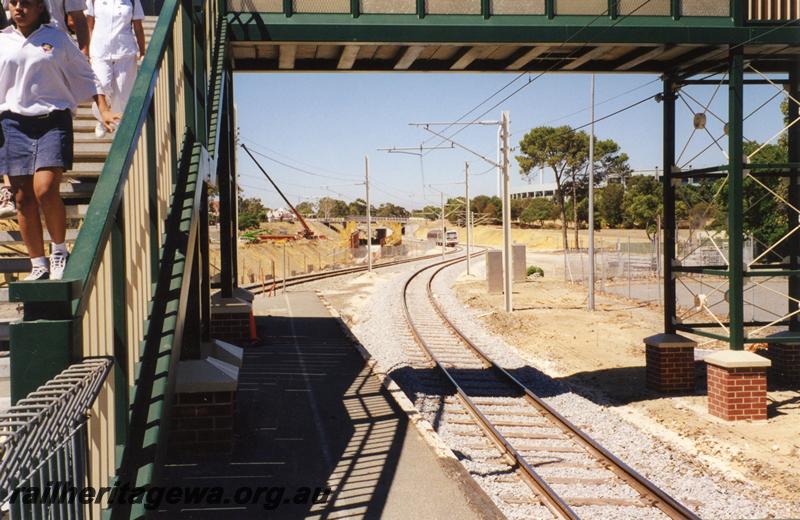 P08339
Trackwork, Subiaco, shows progress on the alteration at the station, A series EMU in background.
