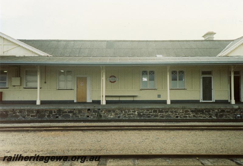 P08532
Albany, station building, platform facing, nameboard, GSR line.
