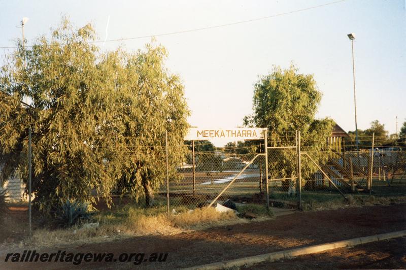 P08602
Meekatharra, nameboard in park, may not be from station, NR line.
