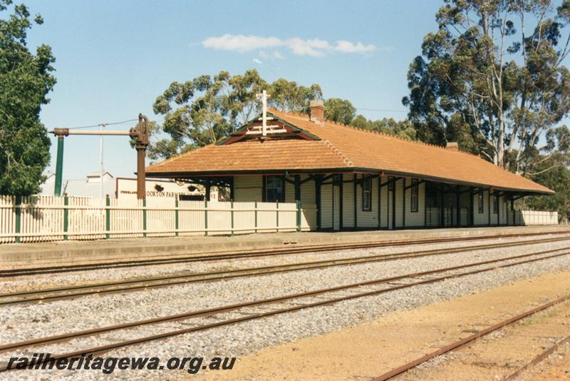 P08758
Station building, water column, Brookton, GSR line end and trackside view
