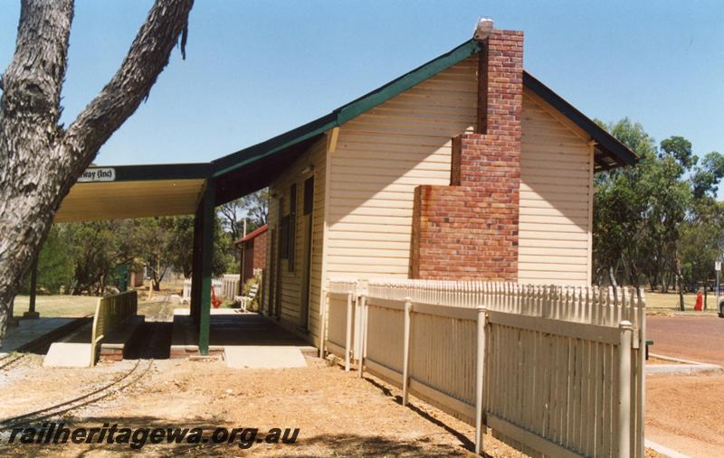 P08764
Station building, ex Kendenup, GSR line, located at the miniature railway at Katanning, end view
