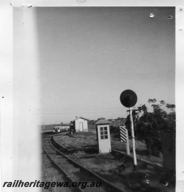 P08852
Searchlight signal, telephone box, relay cabin, Goodwood, taken from a passing train
