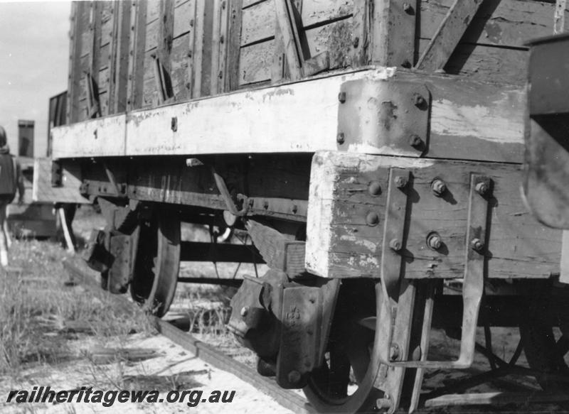 P08858
4 of 4 views of M class 8174 coal box wagon, Rail Transport Museum, view of headstock and along the underframe
