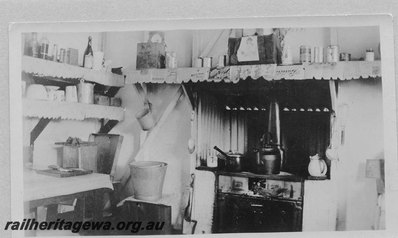 P08913
29 of 29 views of the construction of the Wyalkatchem-Lake Brown-Southern Cross railway, WLB line, view of a kitchen.

