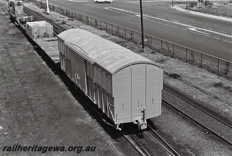 P08994
VF class bogie van on short train being shunted by a Y class, elevated view
