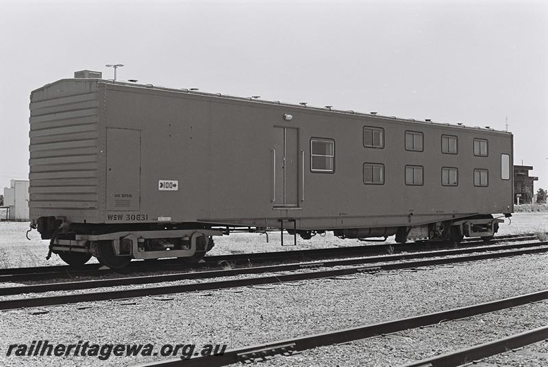 P09023
WSW class 30631 standard gauge crew living van, Forrestfield Yard, end and side view. opposite side view to P9022
