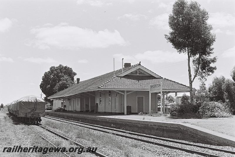 P09120
Nameboard, station building, Brookton, GSR line view taken from the western side looking north.
