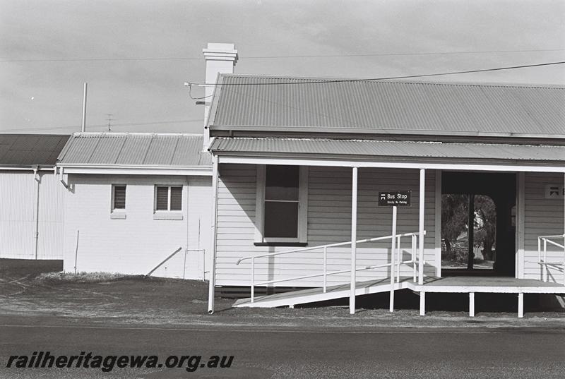 P09128
Station building, Busselton, BB line, rear view of left hand end of the building, similar to P9127 but closer .
