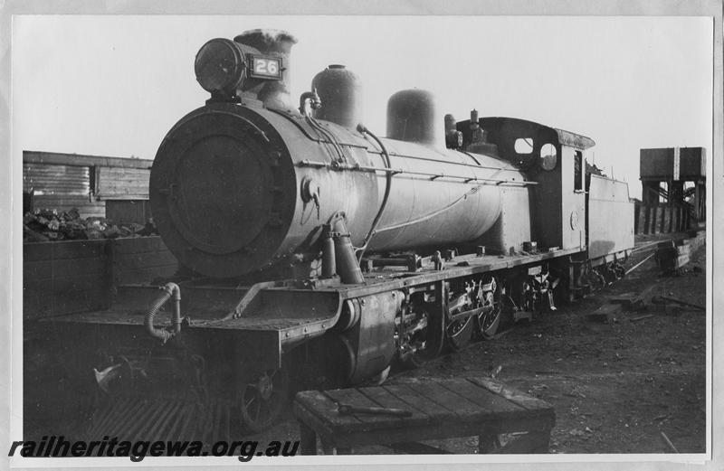 P09554
MRWA loco A class 26, Midland Junction, front and side view, water tower in the background, same as P5142 & P7545, Goggs No. 253
