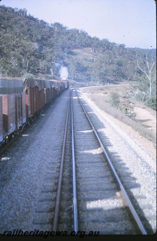 P09664
V class on 20 Goods in Avon Valley between Jumperkine and Moondyne, view from rear of No 1 GSR passenger. ER line.
