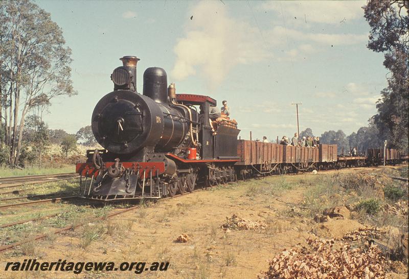 P09920
YX 176, WAGR wagons, as tour train, arriving Yornup. PP line.
