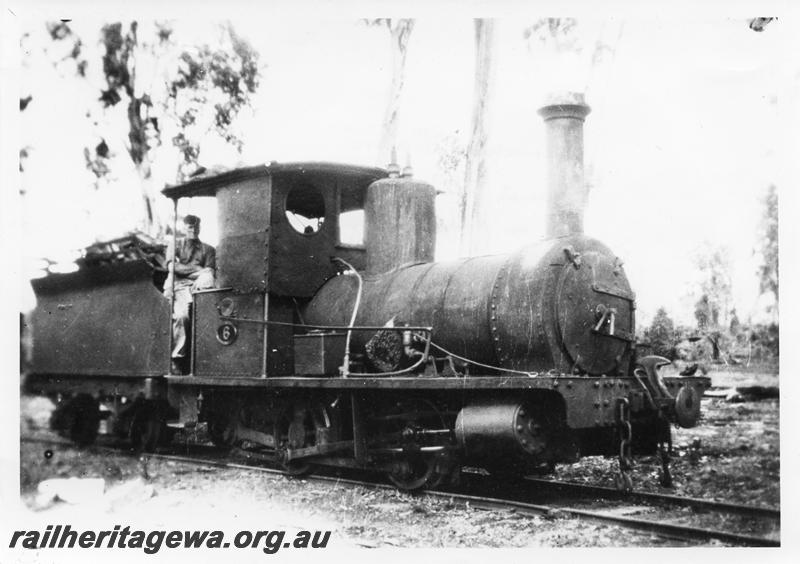 P10155
Bunnings No. 6, ex WAGR D class 6 without saddle tank and with tender, Tullis Mill, side and front view, same as P10218
